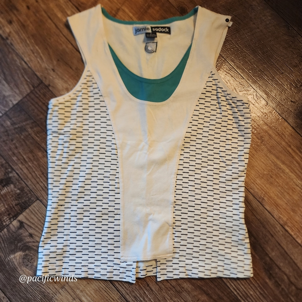Jamie Sadock Cream and Green Tank Top Petite 0